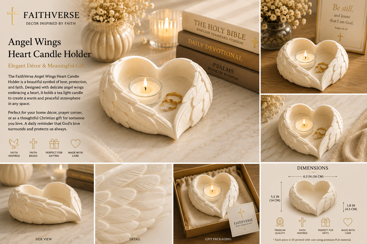 Angel Wings Heart Candle Holder