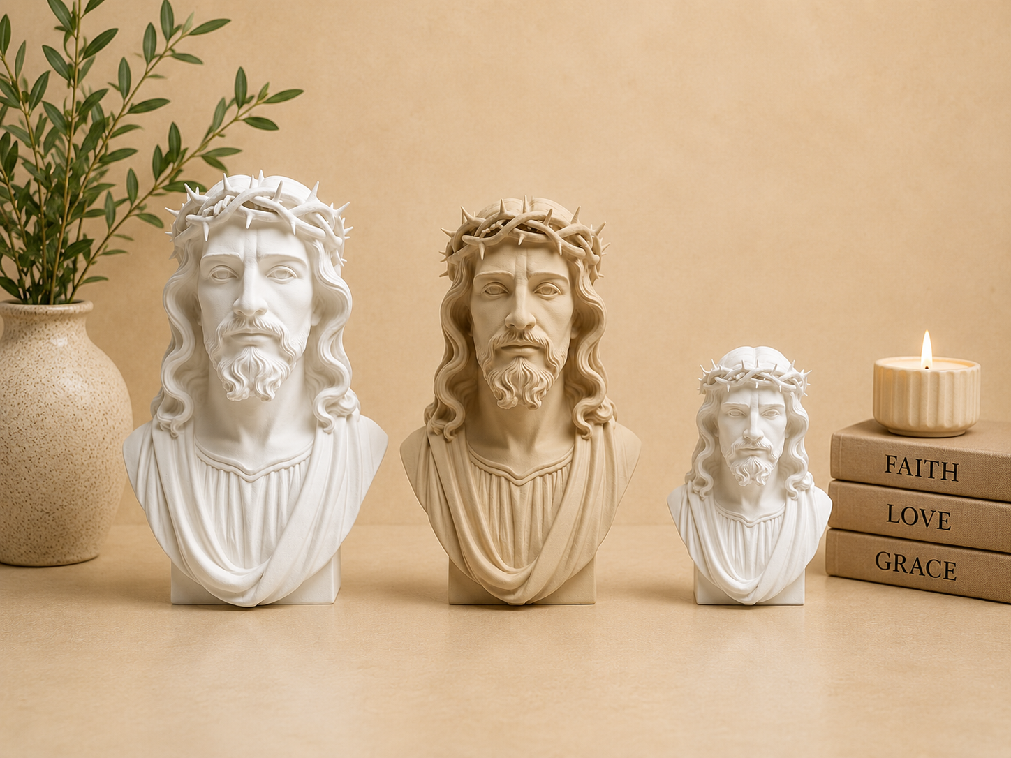 Jesus Bust in Classic White and Bone White, available in Small and Large